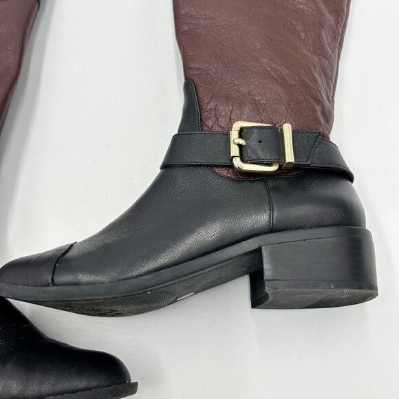 Vince Camuto Leisha Brown Black Leather 6.5 M 36.5 Knee High Riding Boots - Picture 2 of 13